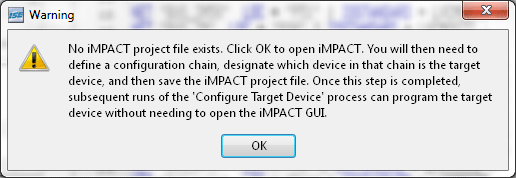 Warning. No impact file exists. Click okay to open impact for configuration.
