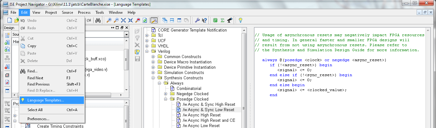 screenshot of project navigator Language Templates example